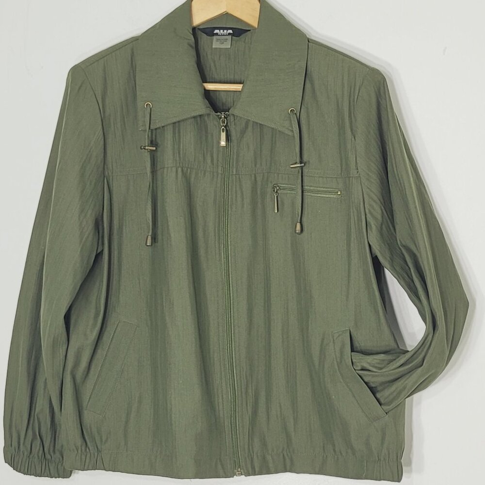 🛍️ Alia Petites Women Green Long Sleeve Zipper Up Lightweight Jacket 12 Petite